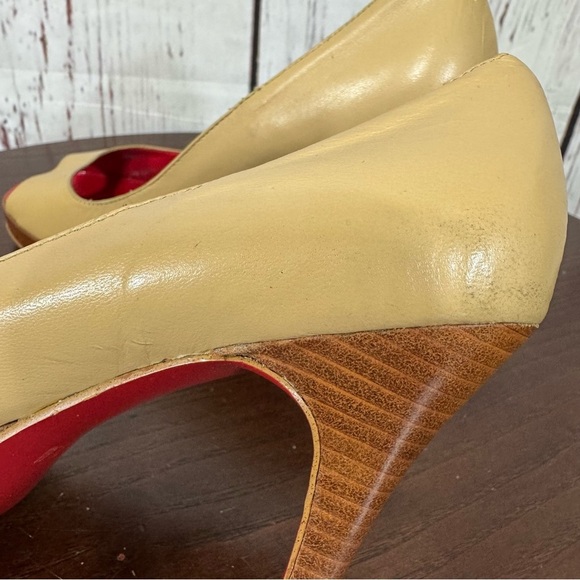 JEFFREY CAMPBELL Elegant calf leather Peep-Toe Heels - Tan and Red 7.5 GUC - Picture 8 of 15